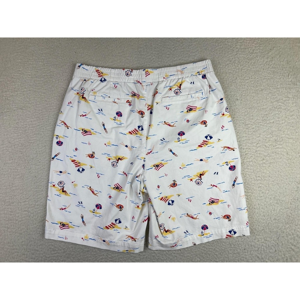Lands End‎ Womens Chino Shorts 12 White Beach Novelty Print Elastic Waist 522109